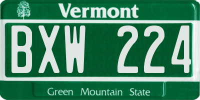 VT license plate BXW224