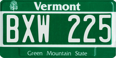 VT license plate BXW225