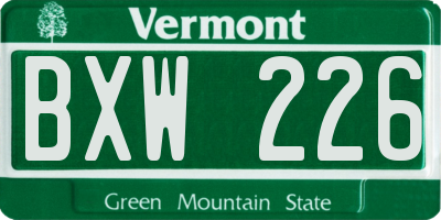 VT license plate BXW226
