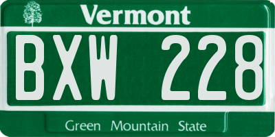VT license plate BXW228
