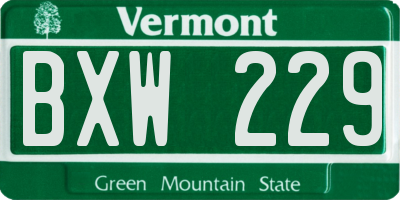 VT license plate BXW229