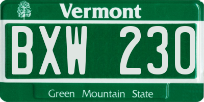 VT license plate BXW230