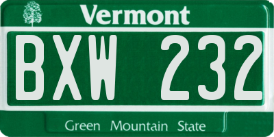VT license plate BXW232