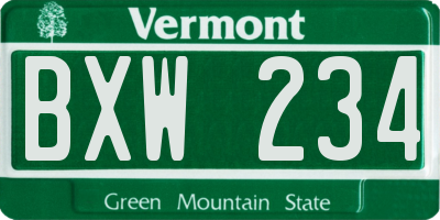 VT license plate BXW234