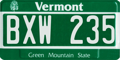 VT license plate BXW235