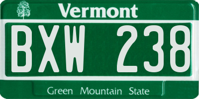 VT license plate BXW238