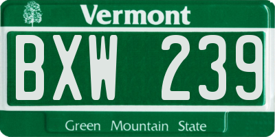 VT license plate BXW239