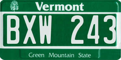VT license plate BXW243