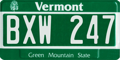 VT license plate BXW247