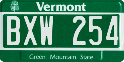 VT license plate BXW254