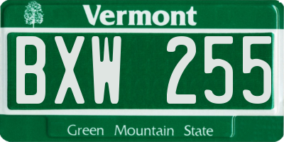 VT license plate BXW255