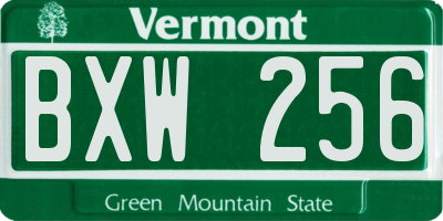 VT license plate BXW256