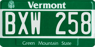 VT license plate BXW258