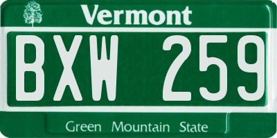 VT license plate BXW259