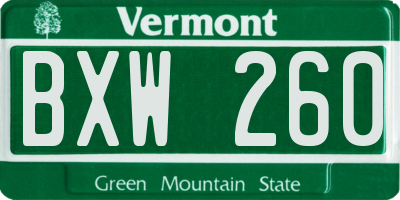 VT license plate BXW260