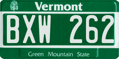 VT license plate BXW262