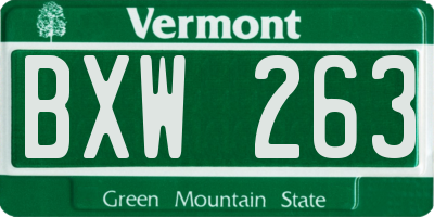 VT license plate BXW263