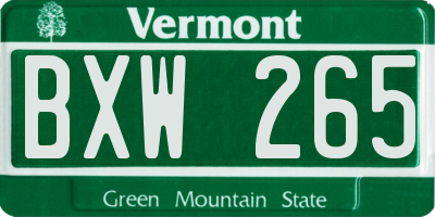 VT license plate BXW265