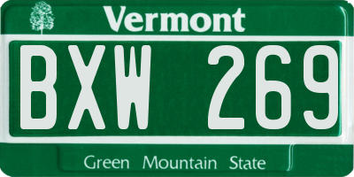 VT license plate BXW269