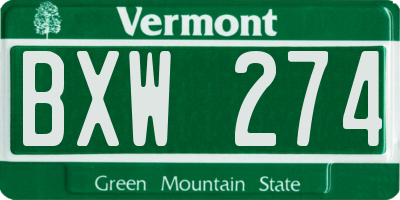 VT license plate BXW274