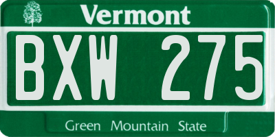 VT license plate BXW275