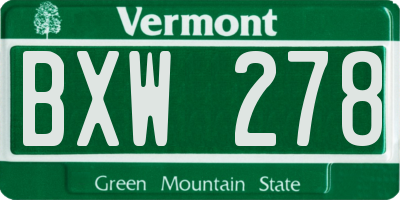 VT license plate BXW278