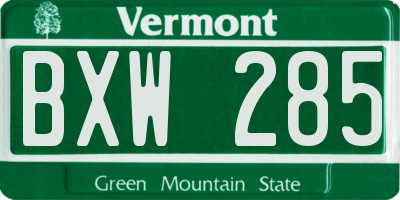 VT license plate BXW285