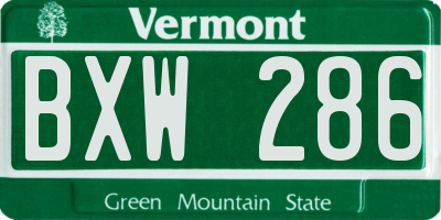 VT license plate BXW286