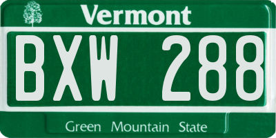 VT license plate BXW288