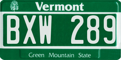 VT license plate BXW289
