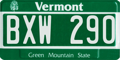 VT license plate BXW290