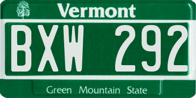 VT license plate BXW292