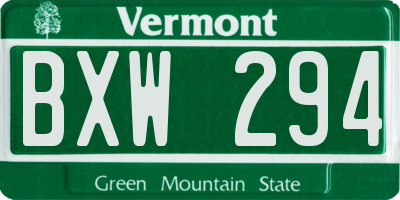 VT license plate BXW294