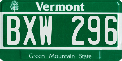 VT license plate BXW296