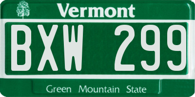 VT license plate BXW299