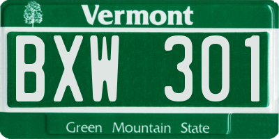 VT license plate BXW301