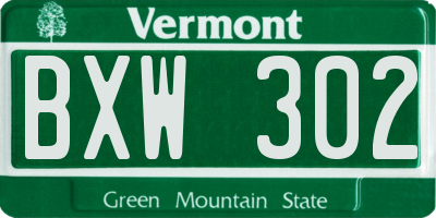 VT license plate BXW302