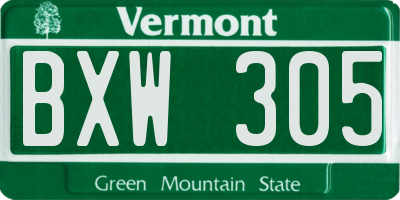 VT license plate BXW305