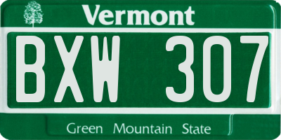 VT license plate BXW307