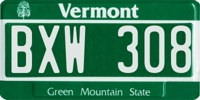 VT license plate BXW308