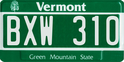 VT license plate BXW310