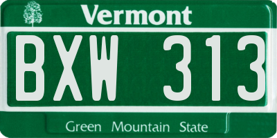 VT license plate BXW313