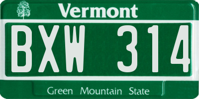 VT license plate BXW314