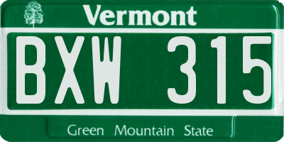 VT license plate BXW315