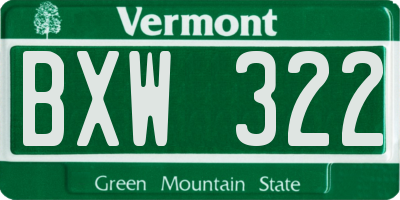 VT license plate BXW322