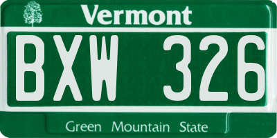 VT license plate BXW326
