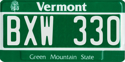 VT license plate BXW330