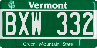 VT license plate BXW332