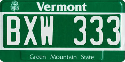 VT license plate BXW333