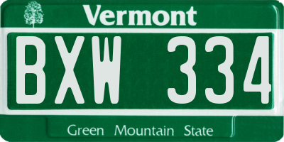 VT license plate BXW334